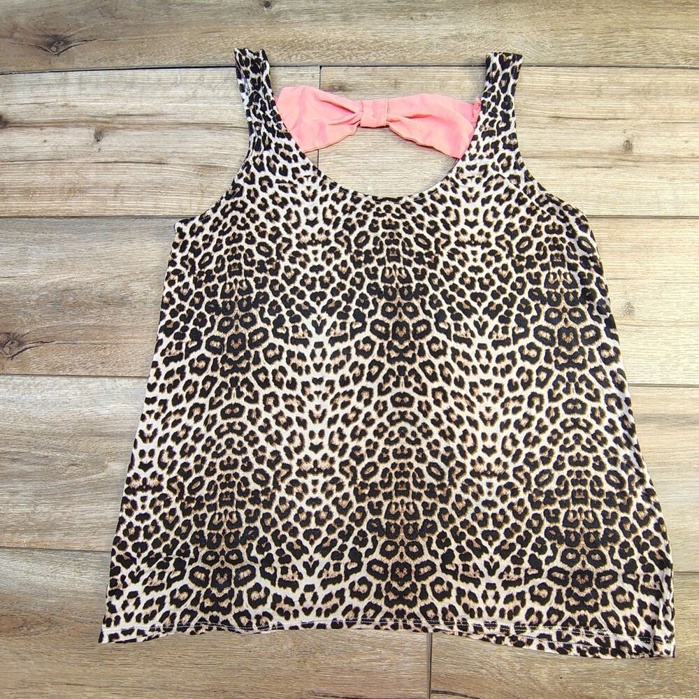 Rue 21 Womens Tank Top XL Animal Leopard Print Back Coral Bow Oversize